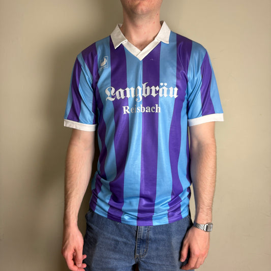 Vintage FC Oberporing Blue Purple Stripe Football Polo Shirt - M