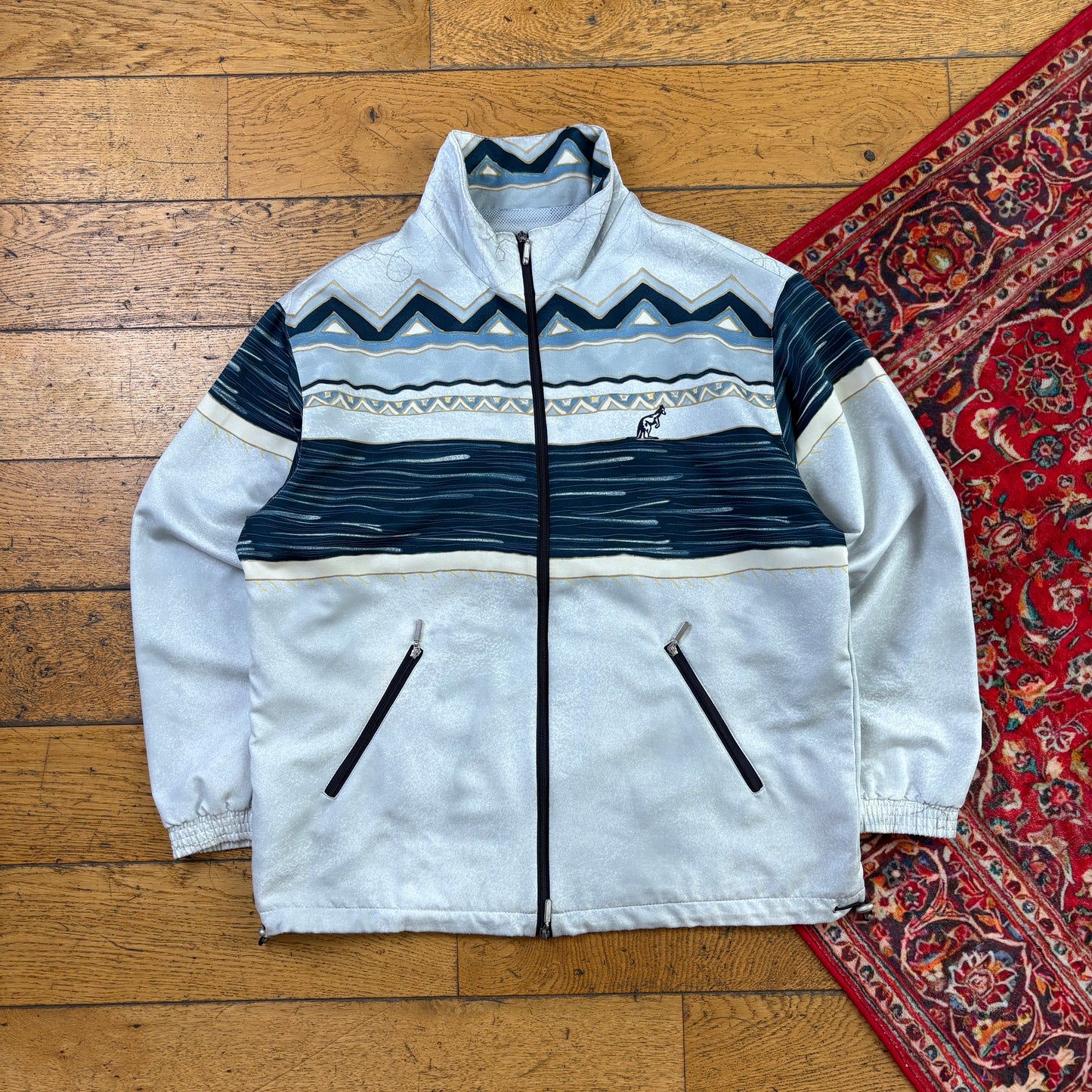 Vintage Pattern White Tracksuit Track Shell Windbreaker Jacket - M
