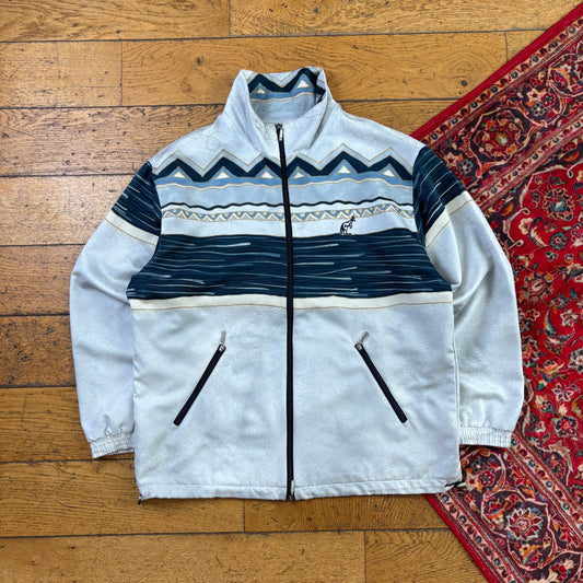 Vintage Pattern White Tracksuit Track Shell Windbreaker Jacket - M
