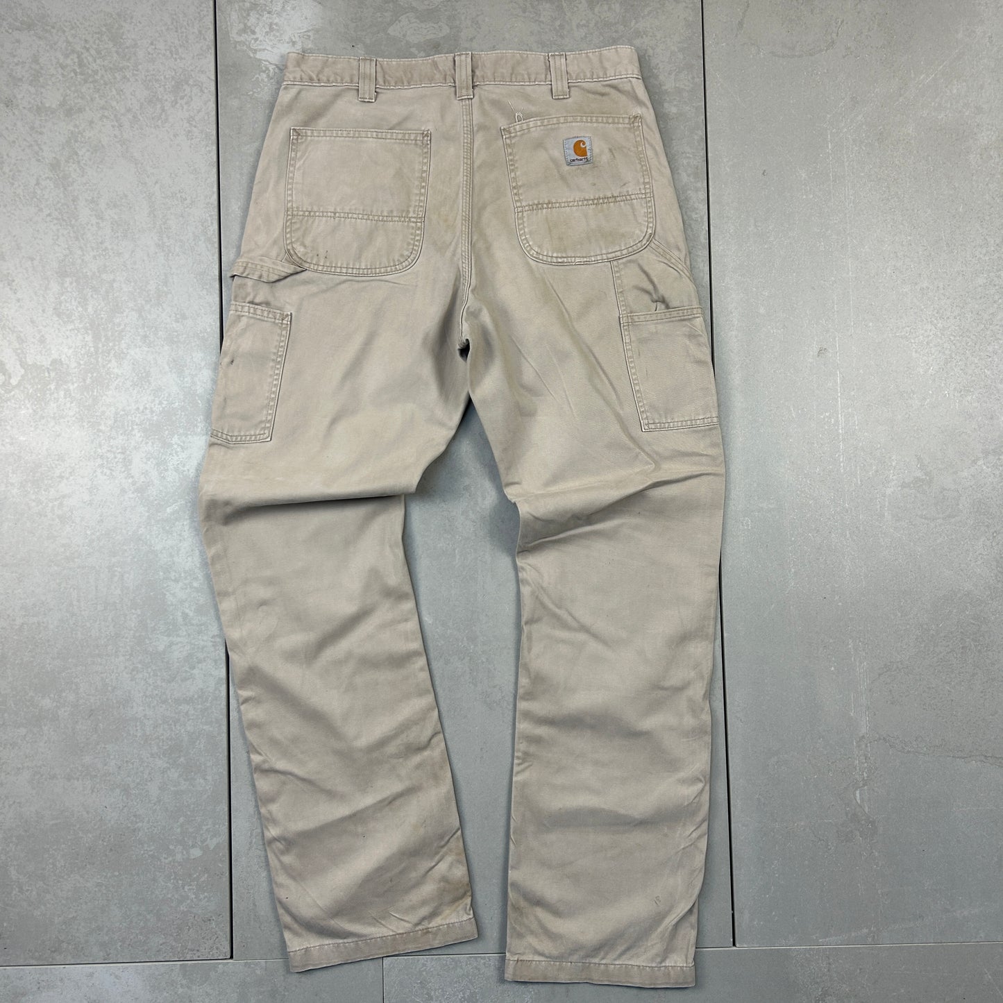 Vintage Carhartt Workwear Carpenter Light Brown Cream Baggy Trousers - 34