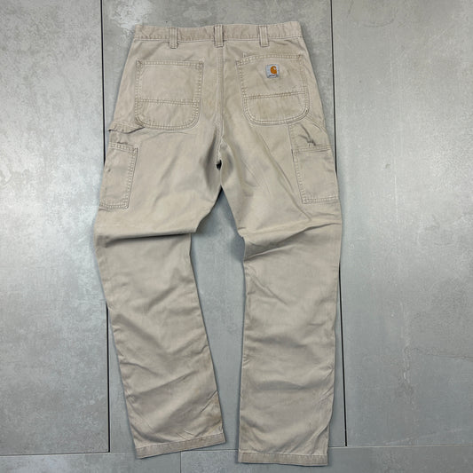 Vintage Carhartt Workwear Carpenter Light Brown Cream Baggy Trousers - 34