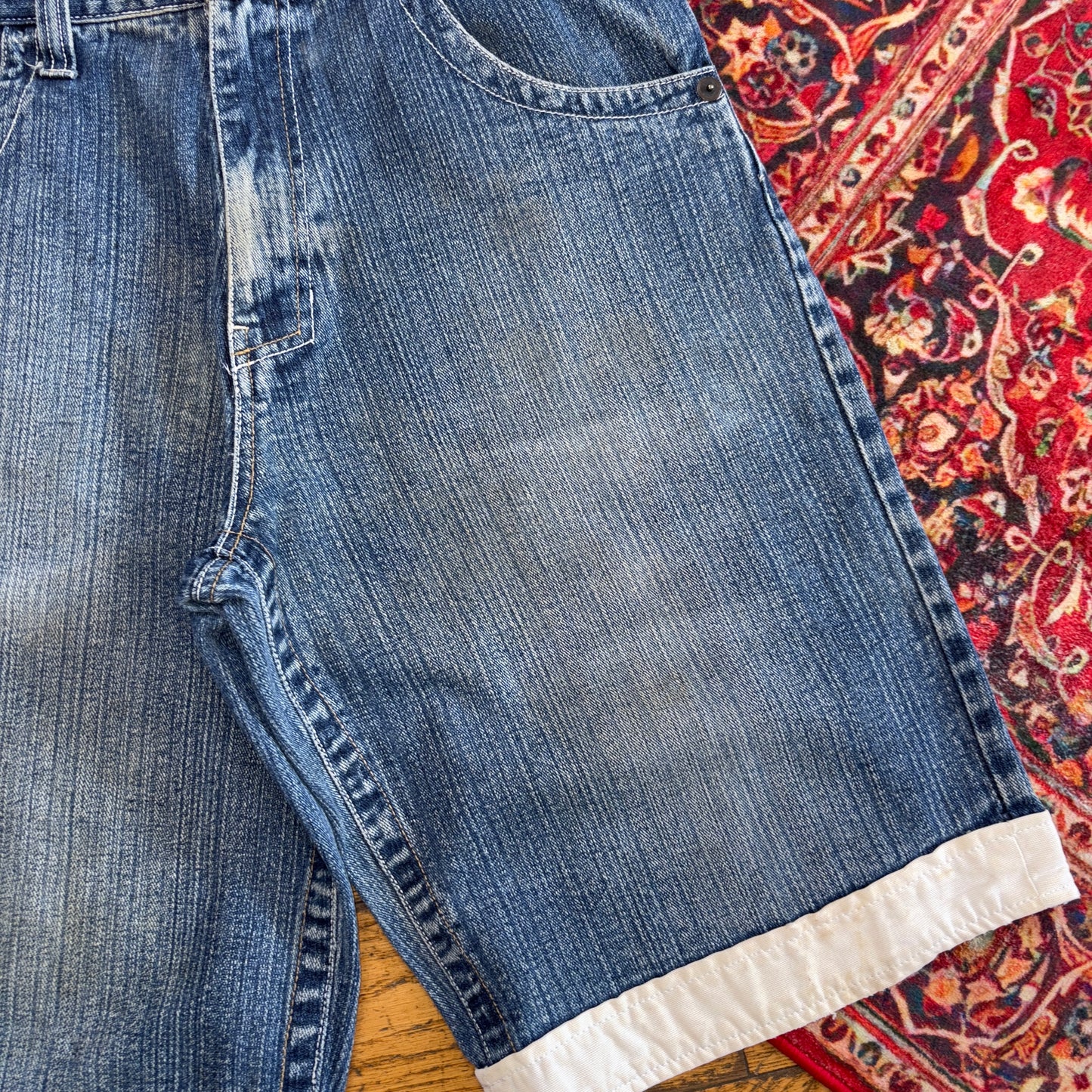 Vintage Raw Blue Embroidered Hip Hop Baggy Shorts Jorts - 34