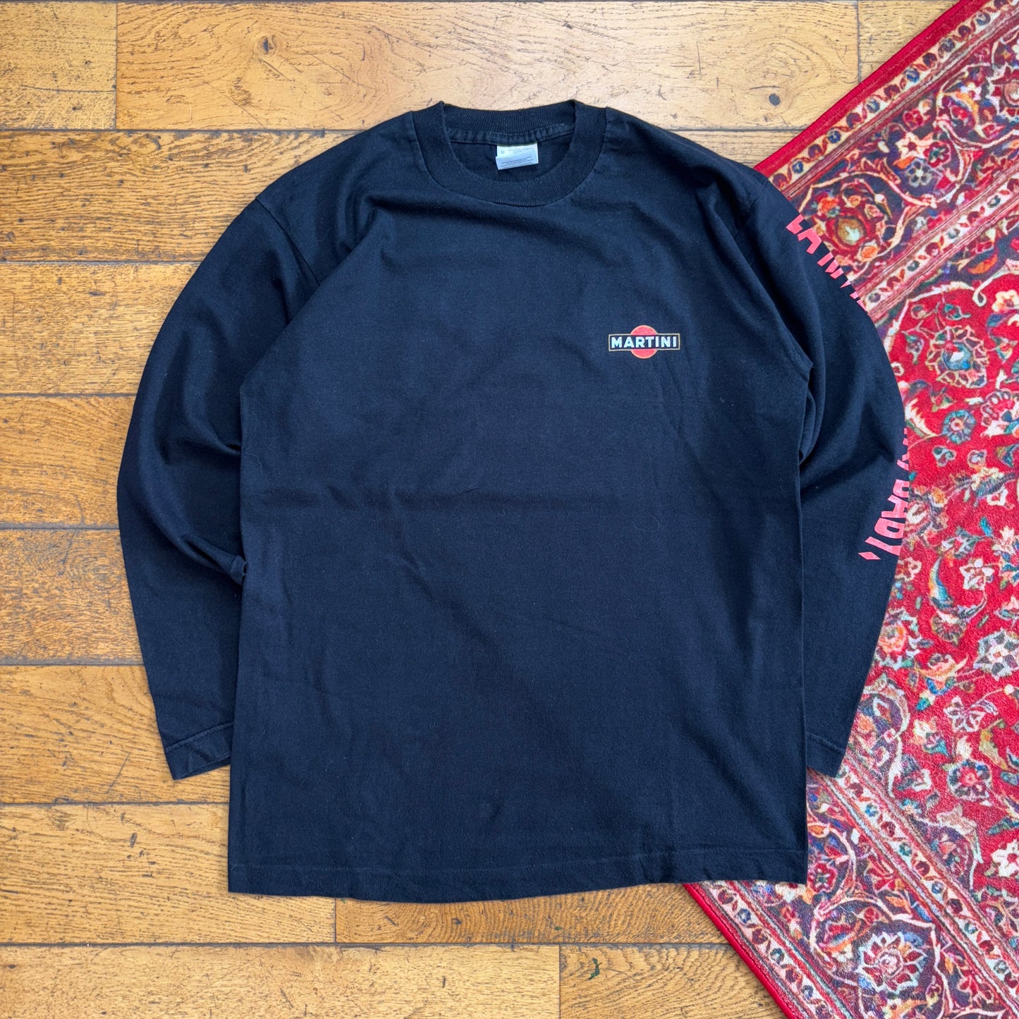 Vintage 90s Martini Screen Stars Black Long Single Stitch Graphic T-Shirt - S