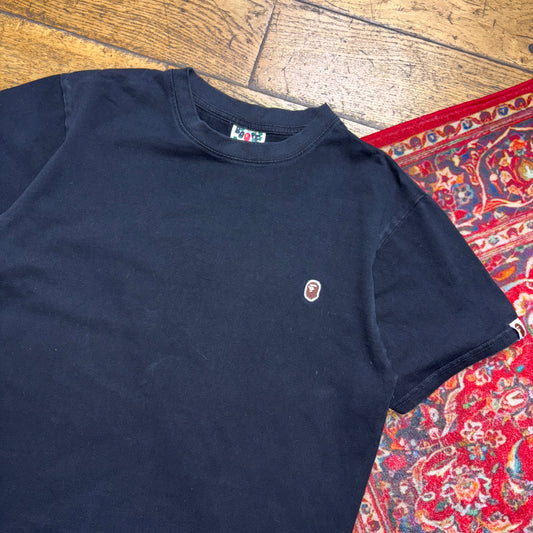 Vintage BAPE Bathing Ape Womens Black Boxy Embroidered Graphic T-Shirt - L