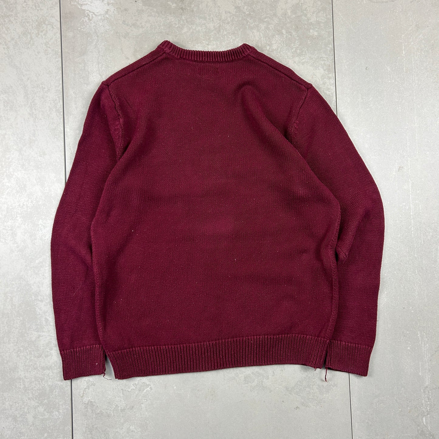 Vintage Chaps Ralph Lauren Embroidered Chunky Burgundy Knit Jumper - M