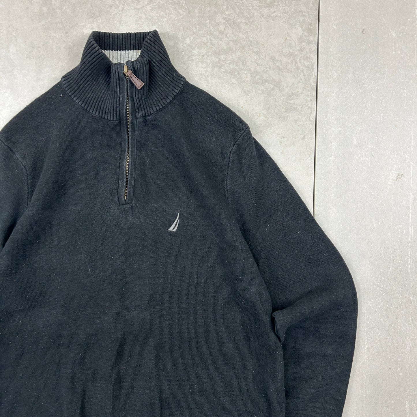 Vintage Nautica Quarter Zip Chunky Knit Black Jumper - S