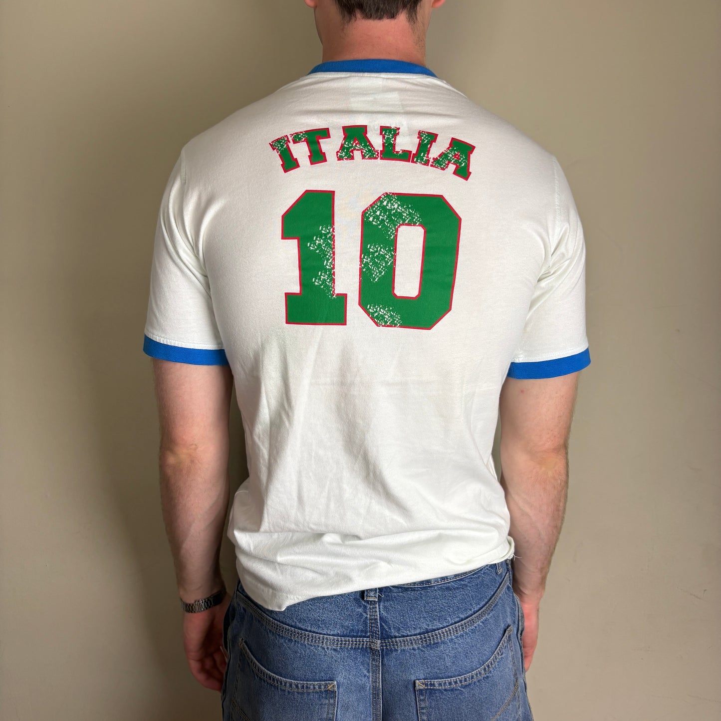 Vintage 2006 Germany World Cup Ringer Italia White Graphic T-Shirt - XS