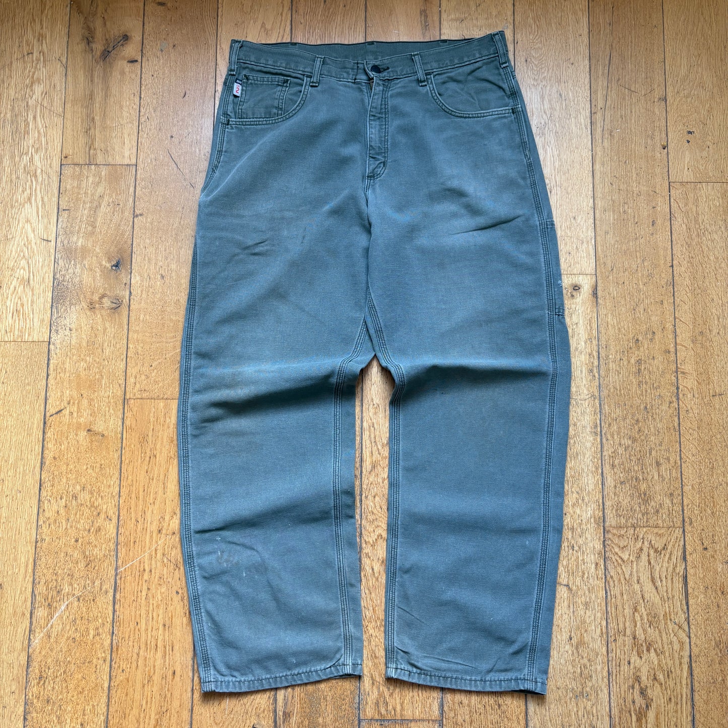 Vintage Carhartt Workwear Carpenter Green Khaki Baggy Trousers - 35