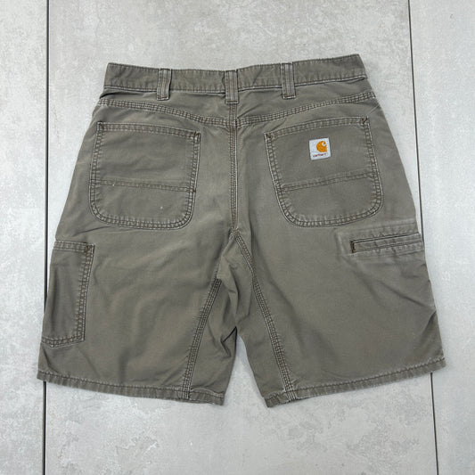 Vintage Carhartt Workwear Baggy Carpenter Green Khaki Shorts - 34