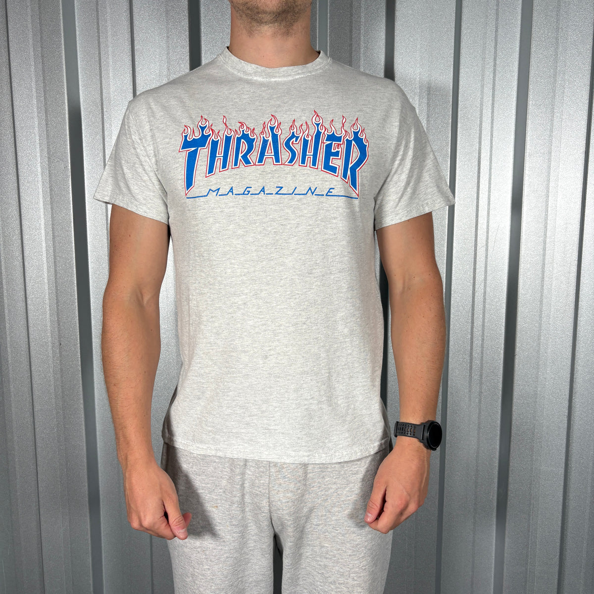 Thrashr Grey Flames Skate Graphic T Shirt - XS