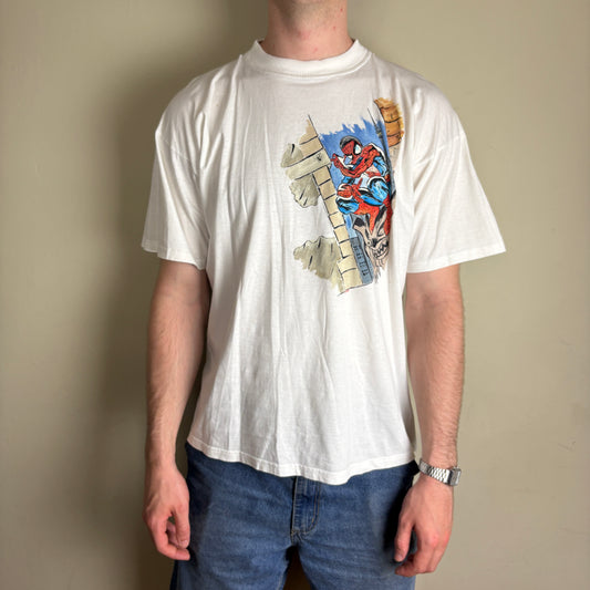 Vintage Marvel Spiderman White Graphic T-Shirt - L