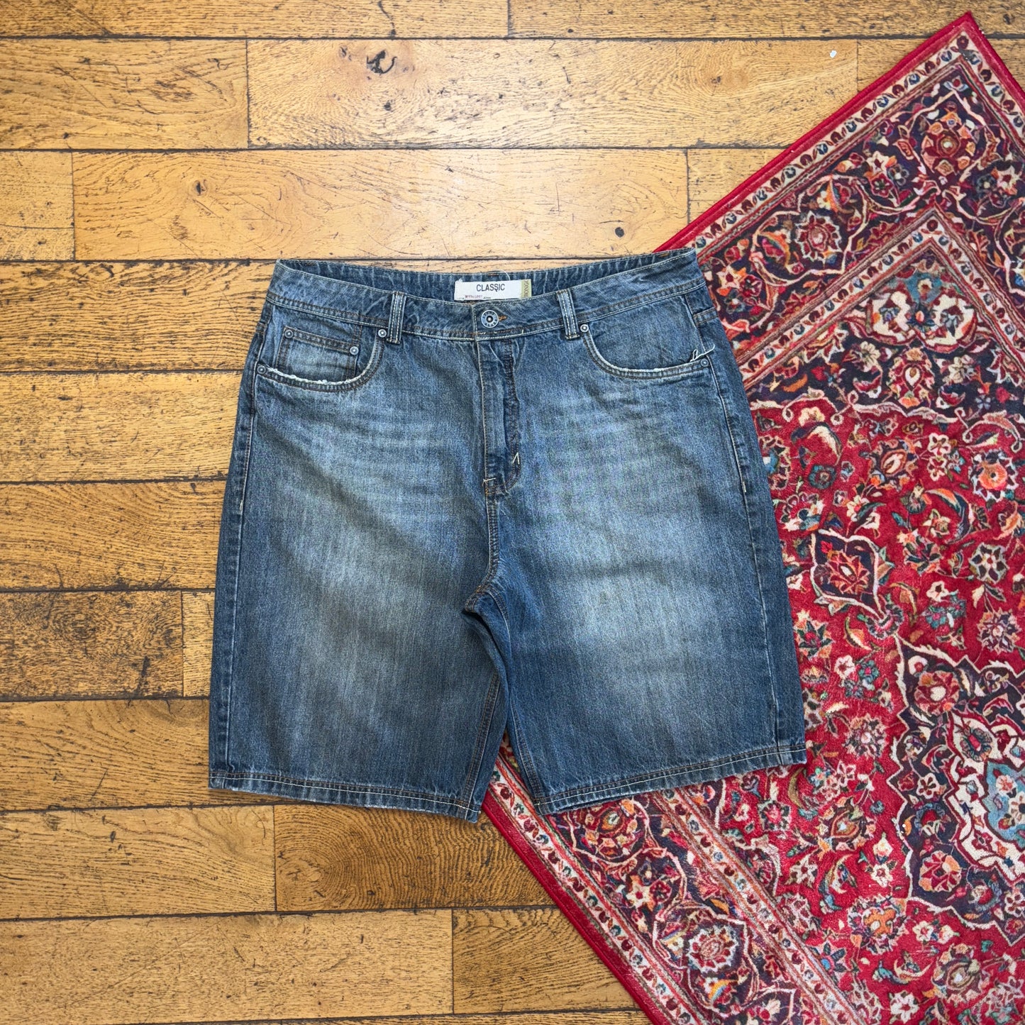 Vintage Embroidered Hip Hop Baggy Blue Shorts Jorts - 38