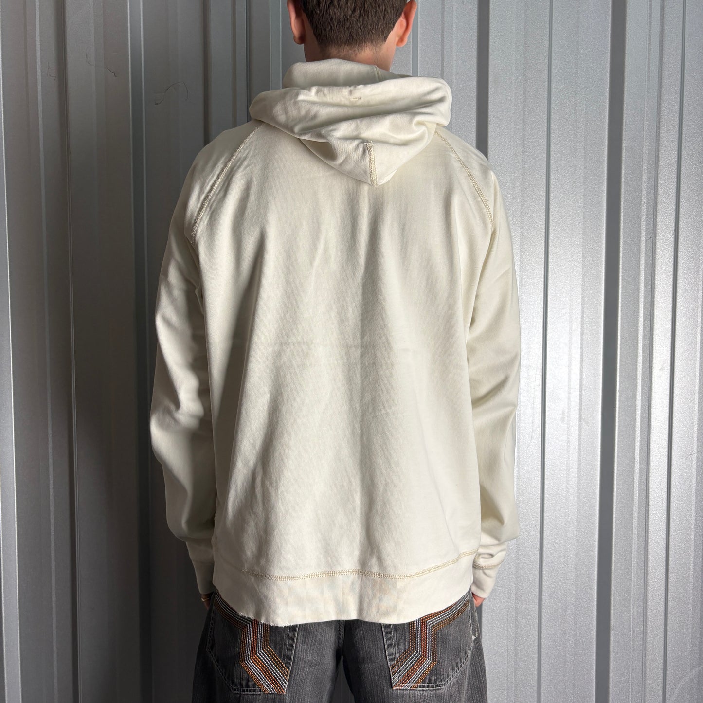 Vintage Ralph Lauren White Cream Hoodie Embroidered Sweatshirt - XL