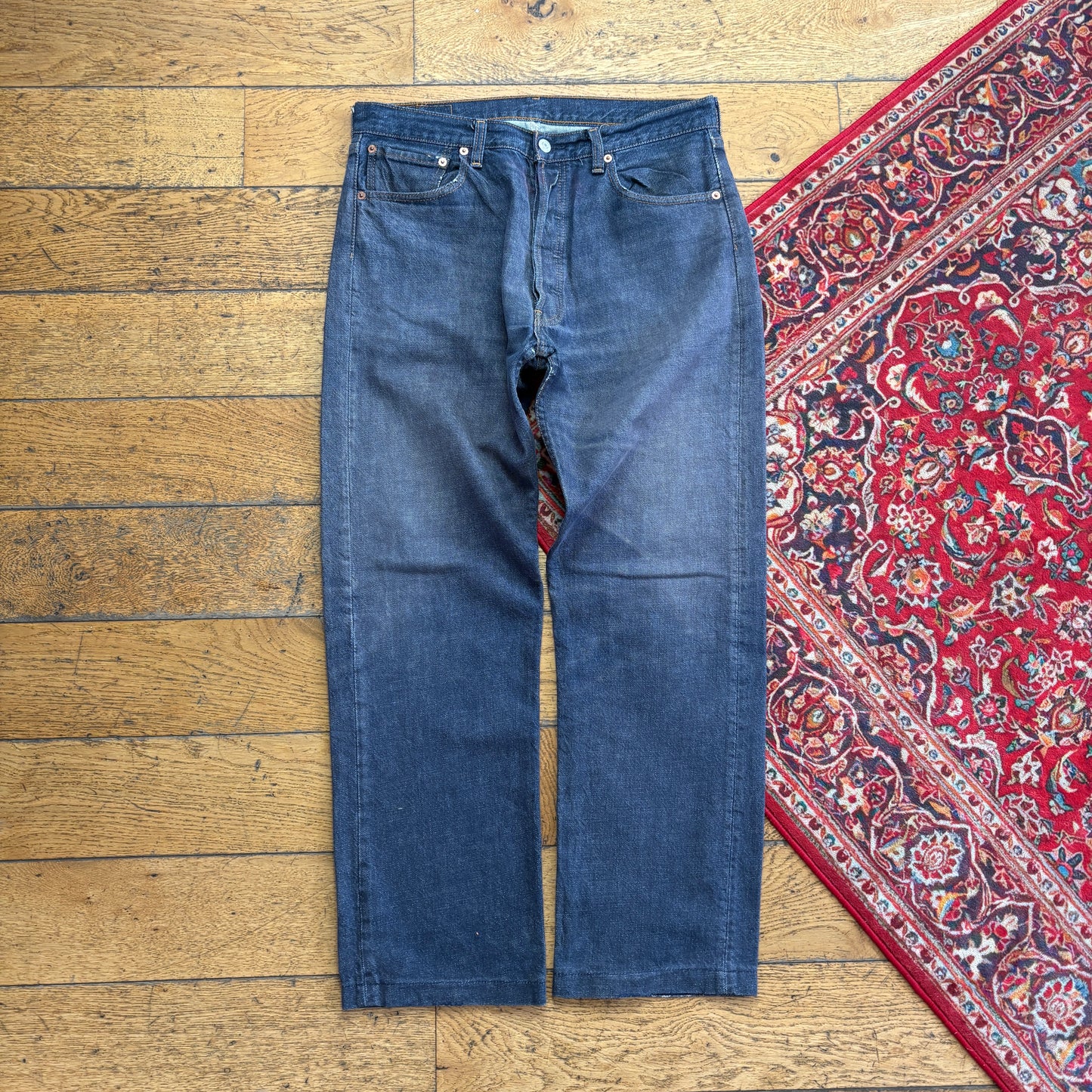 Vintage Levis 501 Straight Grey Blue Denim Jeans - 34S