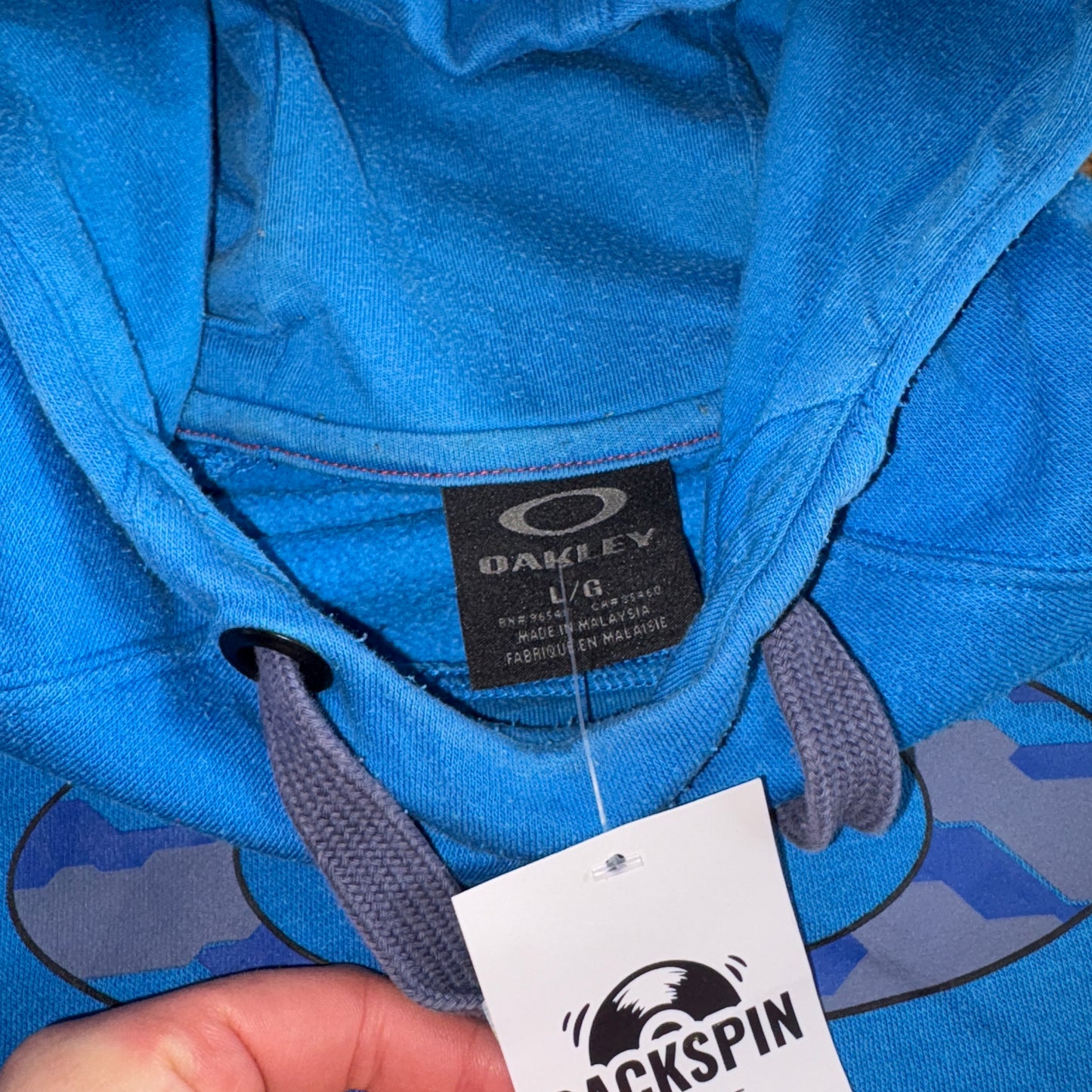 Vintage Oakley Blue Hoodie Y2K Sweatshirt - L