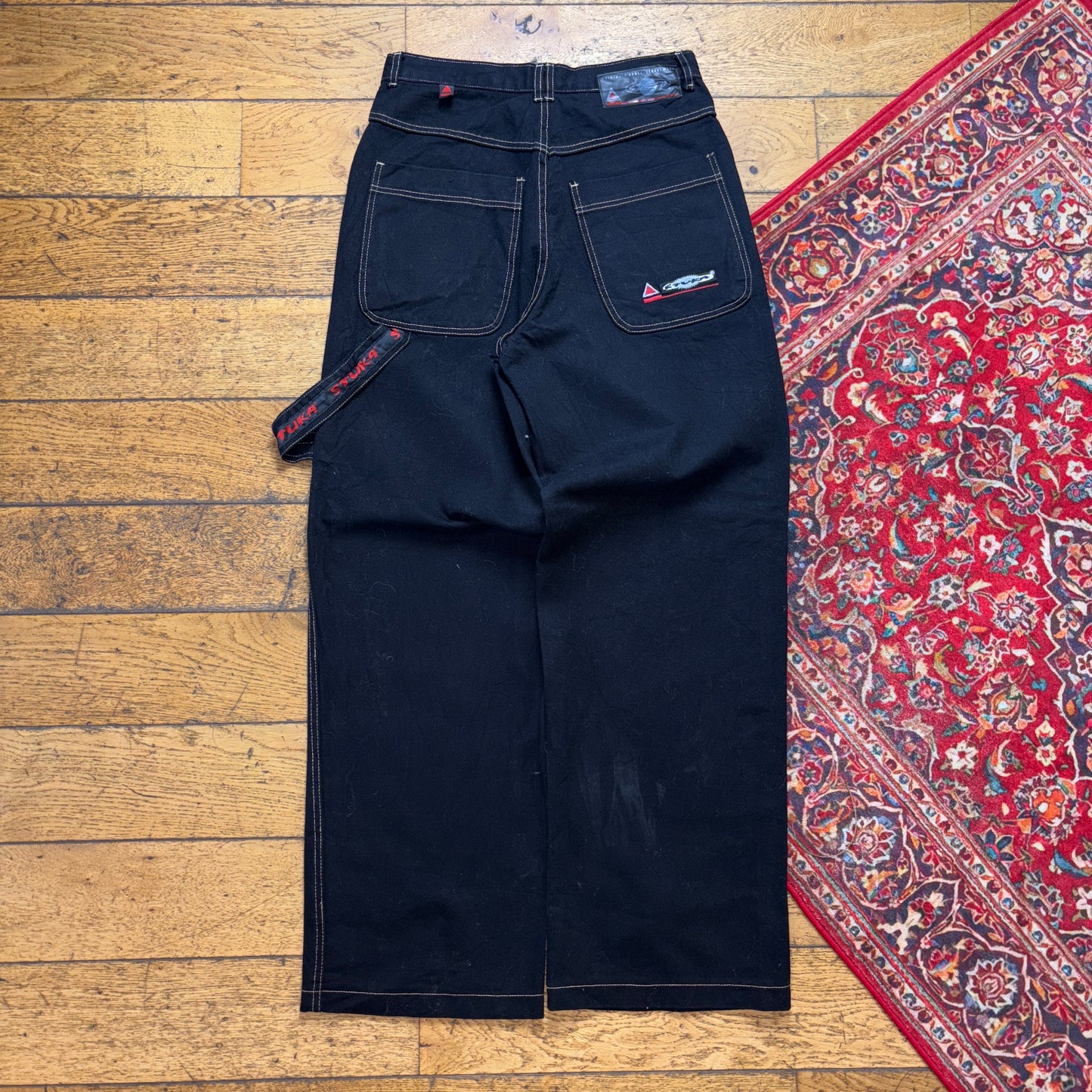 Vintage Black JNCO Style Embroidered Y2K Hip Hop Baggy Jeans - 30R