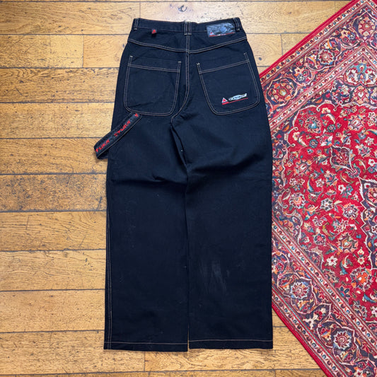 Vintage Black JNCO Style Embroidered Y2K Hip Hop Baggy Jeans - 30R