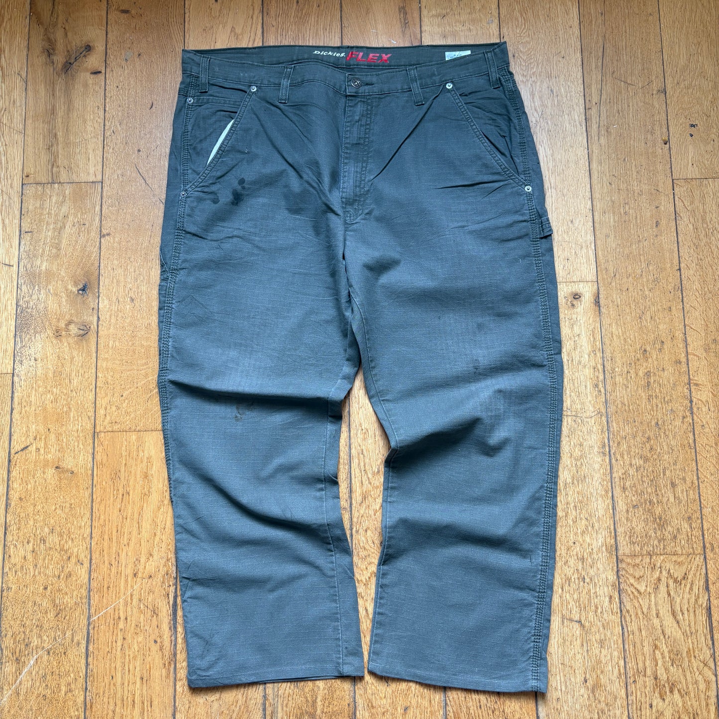 Vintage Dickies Workwear Carpenter Green Khaki Baggy Trousers - 40