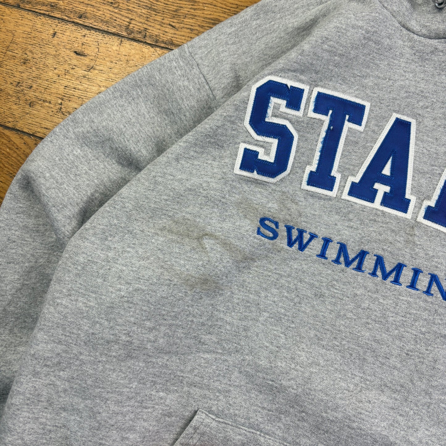 Vintage Champion Grey Boxy USA College Hoodie Embroidered Sweatshirt - M