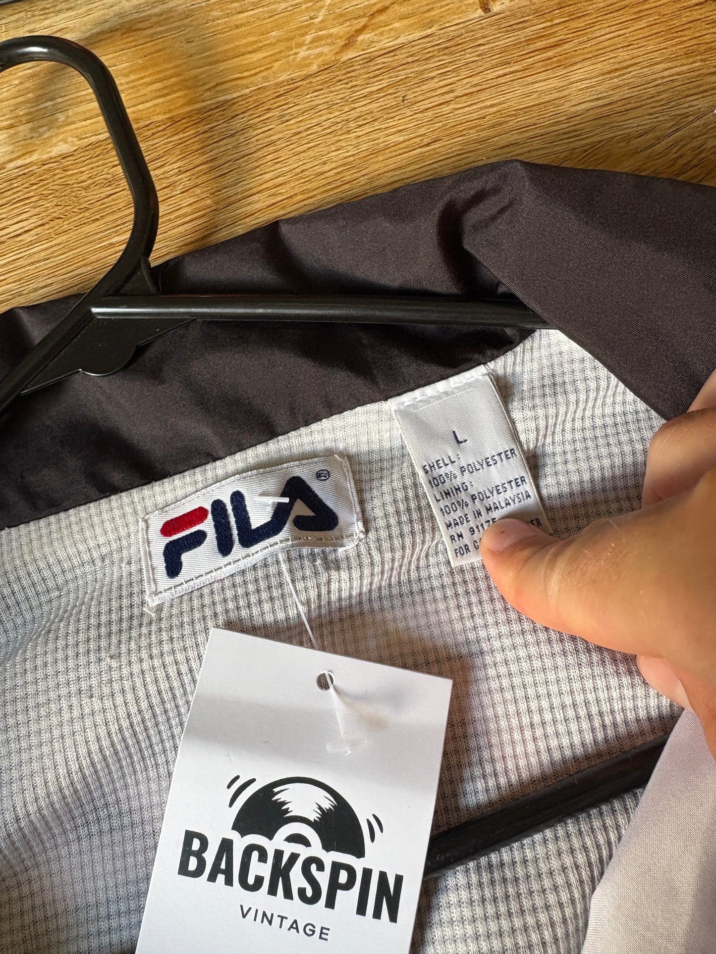 Vintage Fila Black Tracksuit Track Shell Windbreaker Jacket - L