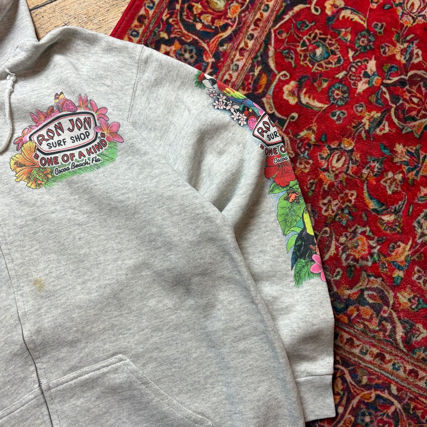 Vintage 1992 Ron Jon Surfwear Grey Zip Hoodie Sweatshirt - M
