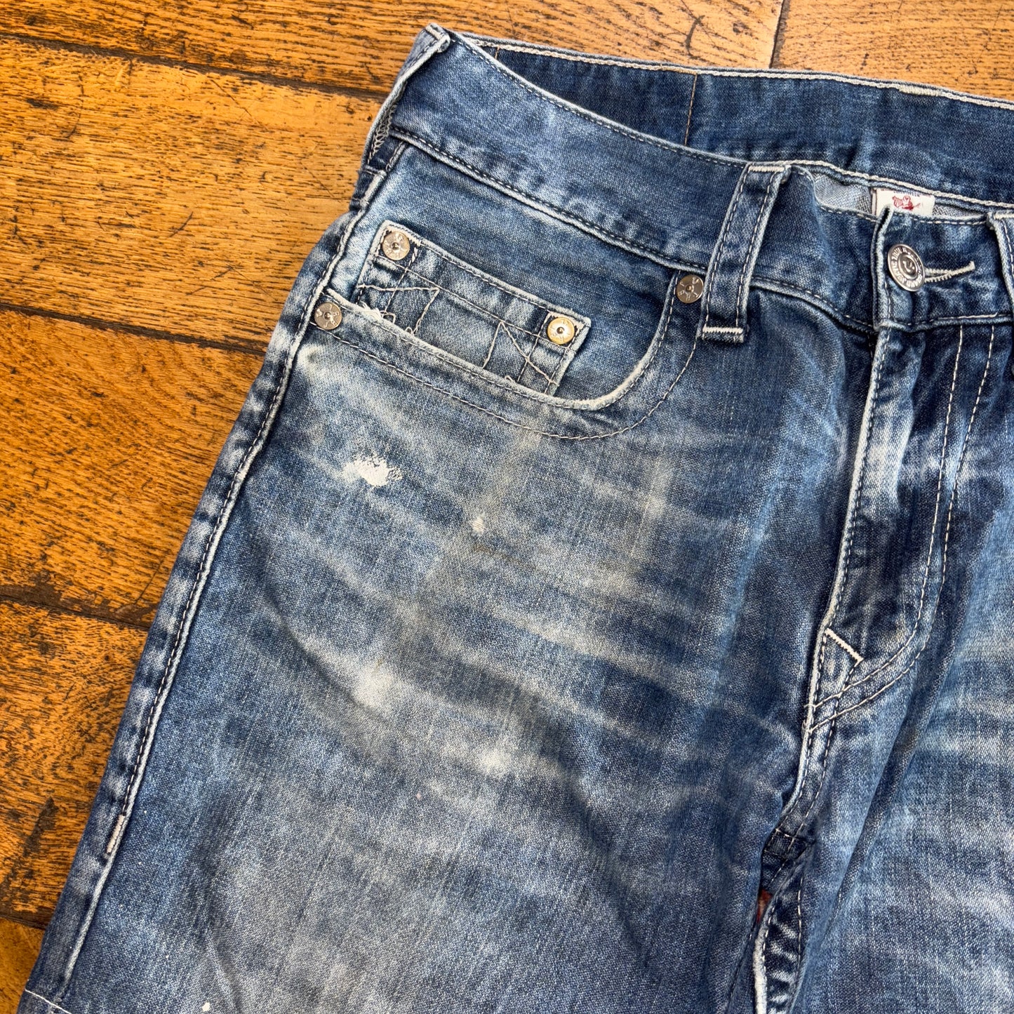 Vintage True Religion Blue Embroidered Y2K Shorts Jorts - 33