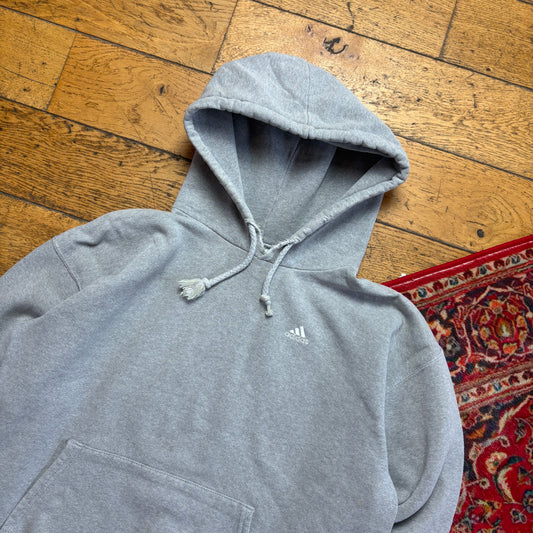 Vintage 90s Adidas Grey Hoodie Embroidered Sweatshirt - M