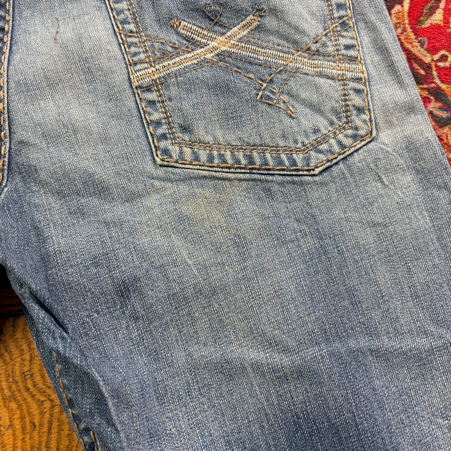 Vintage Blue Embroidered Y2K Hip Hop Straight Jeans - 36