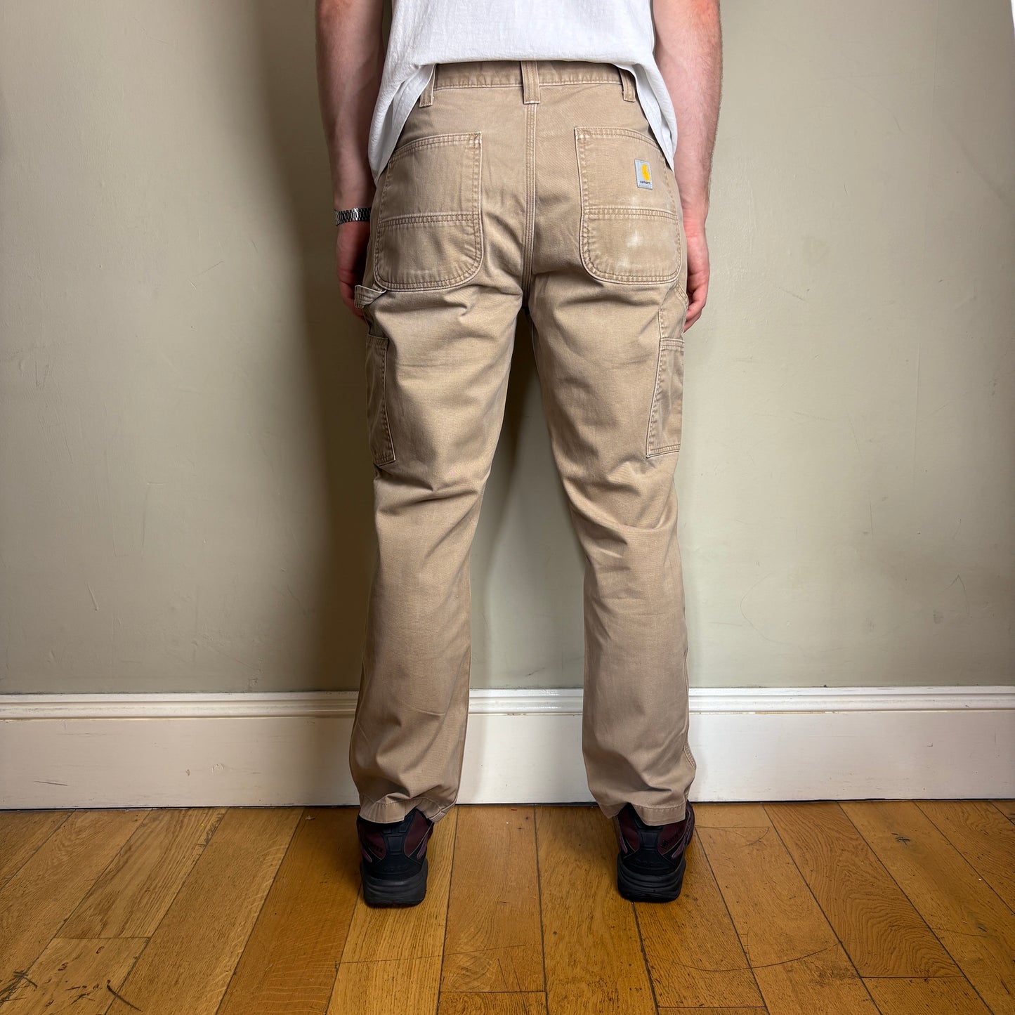 Vintage Carhartt Brown Cream Workwear Carpenter Baggy Trousers - 35S
