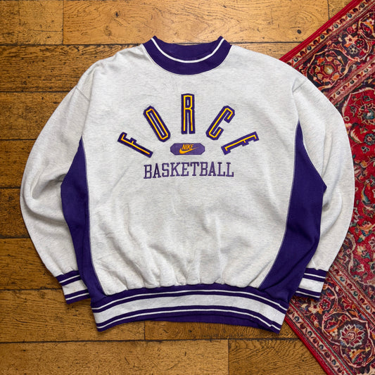 Vintage 90s Nike Force Basketball Grey Purple Embroidered Sweatshirt - XL