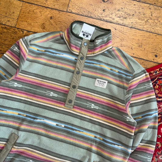 Vintage 90s Burton Green Stripe Fleece Synchilla Embroidered Sweatshirt - M