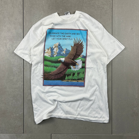 Vintage 1994 Single Stitch Eagle Graphic White T-Shirt - Large