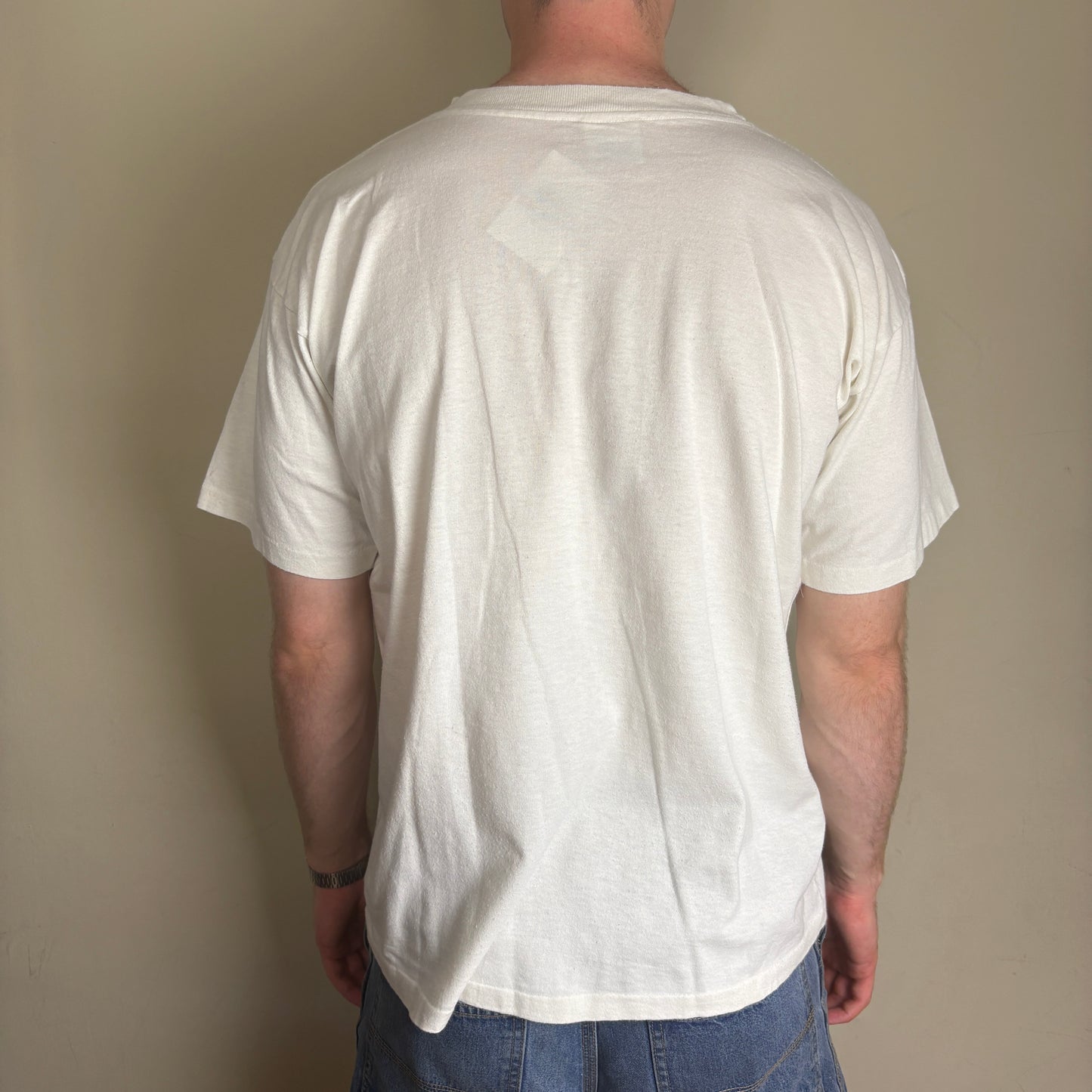 Vintage 90s White Funny Slogan Single Stitch Graphic T-Shirt - L