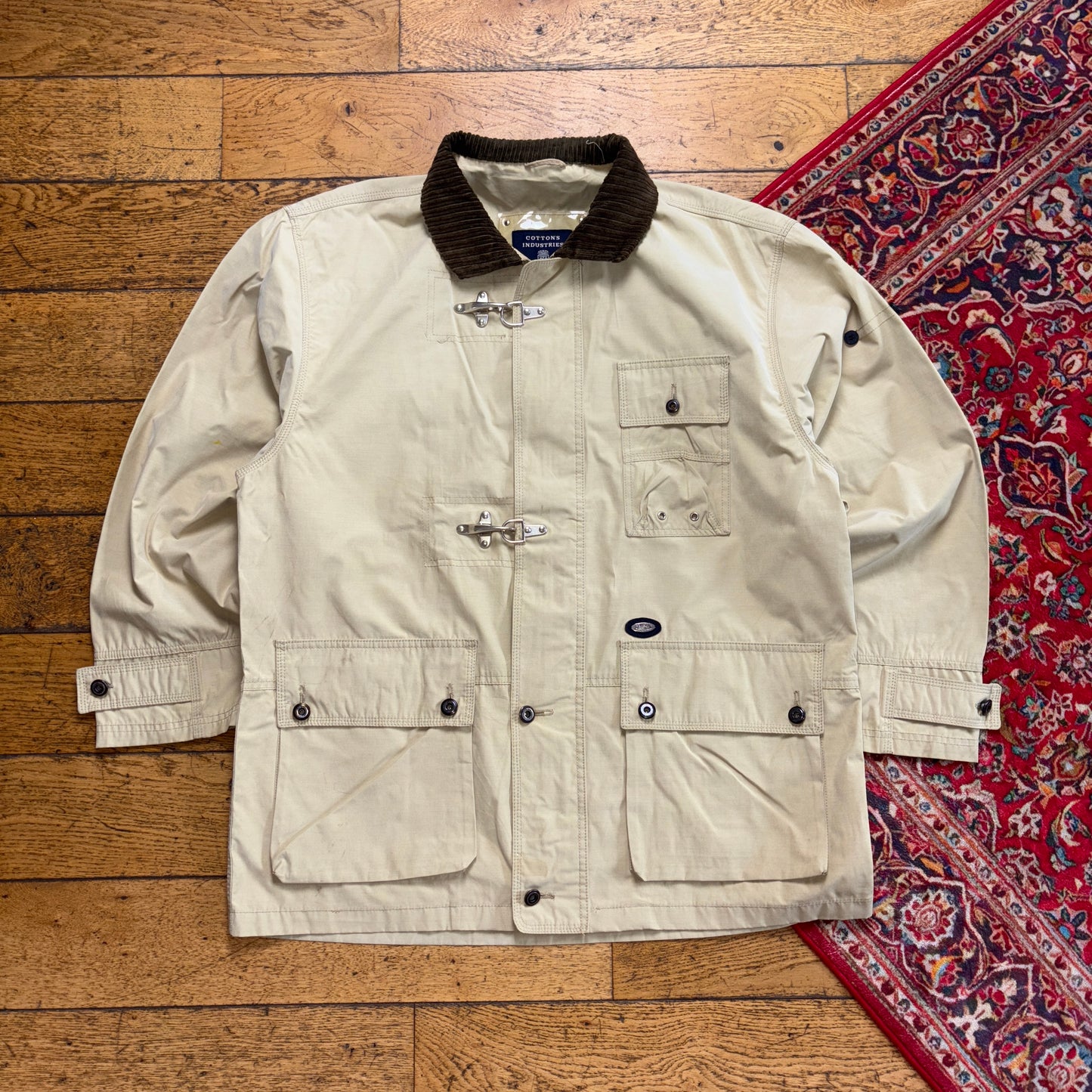 Vintage Cotton Industries Cream Fireman Clasp Trench Coat Jacket - XL
