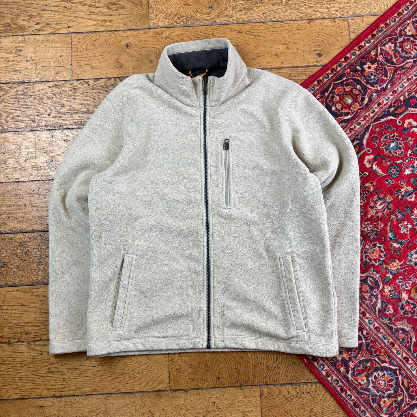 Vintage 90s Timberland Cream Embroidered Zip Fleece Sweatshirt - M