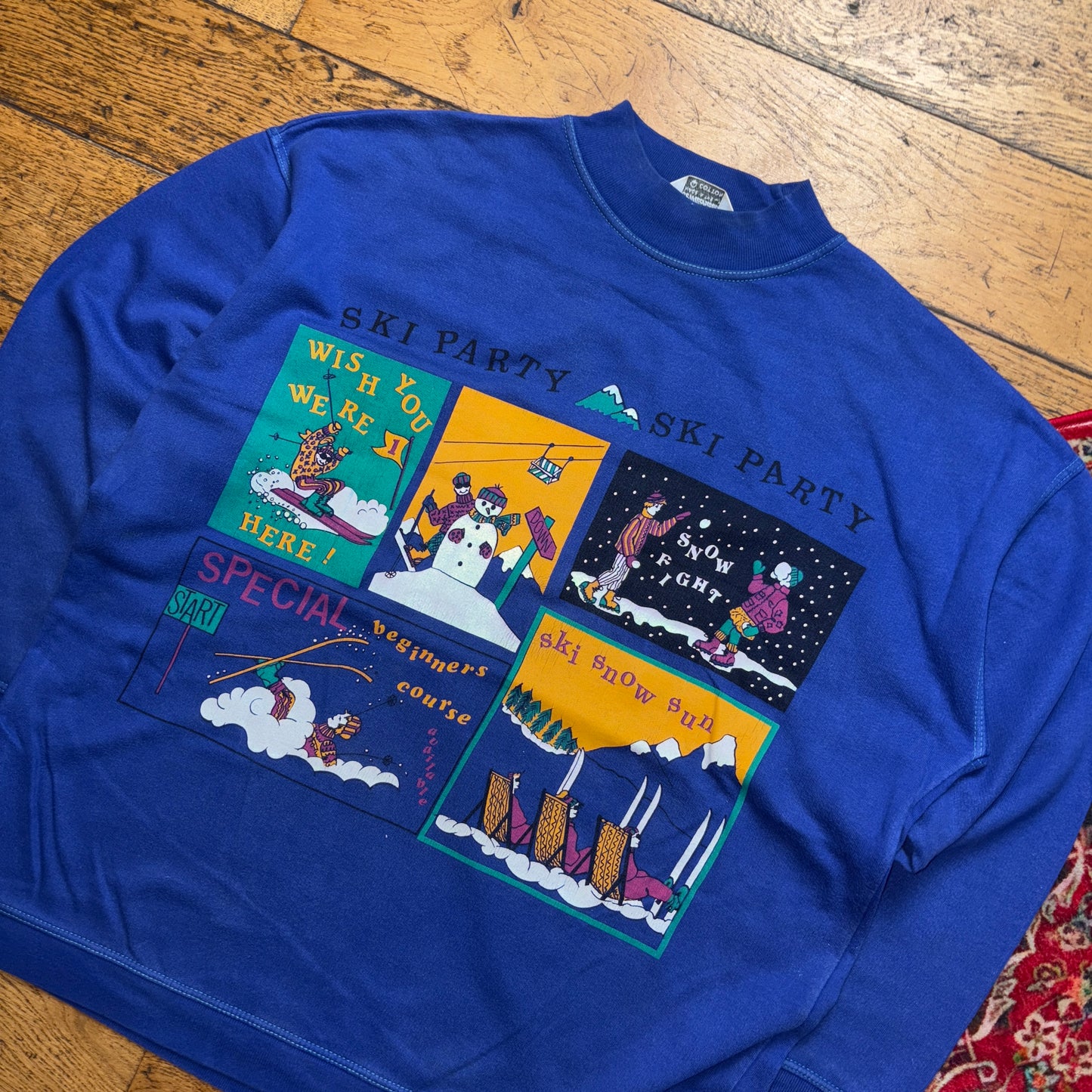 Vintage 90s Ski Snow Blue Graphic Sweatshirt - XL
