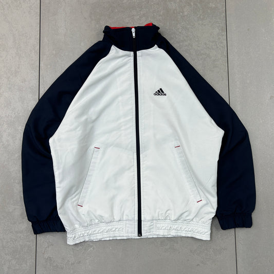 Vintage Adidas White Navy Tracksuit Track Shell Windbreaker Jacket - M
