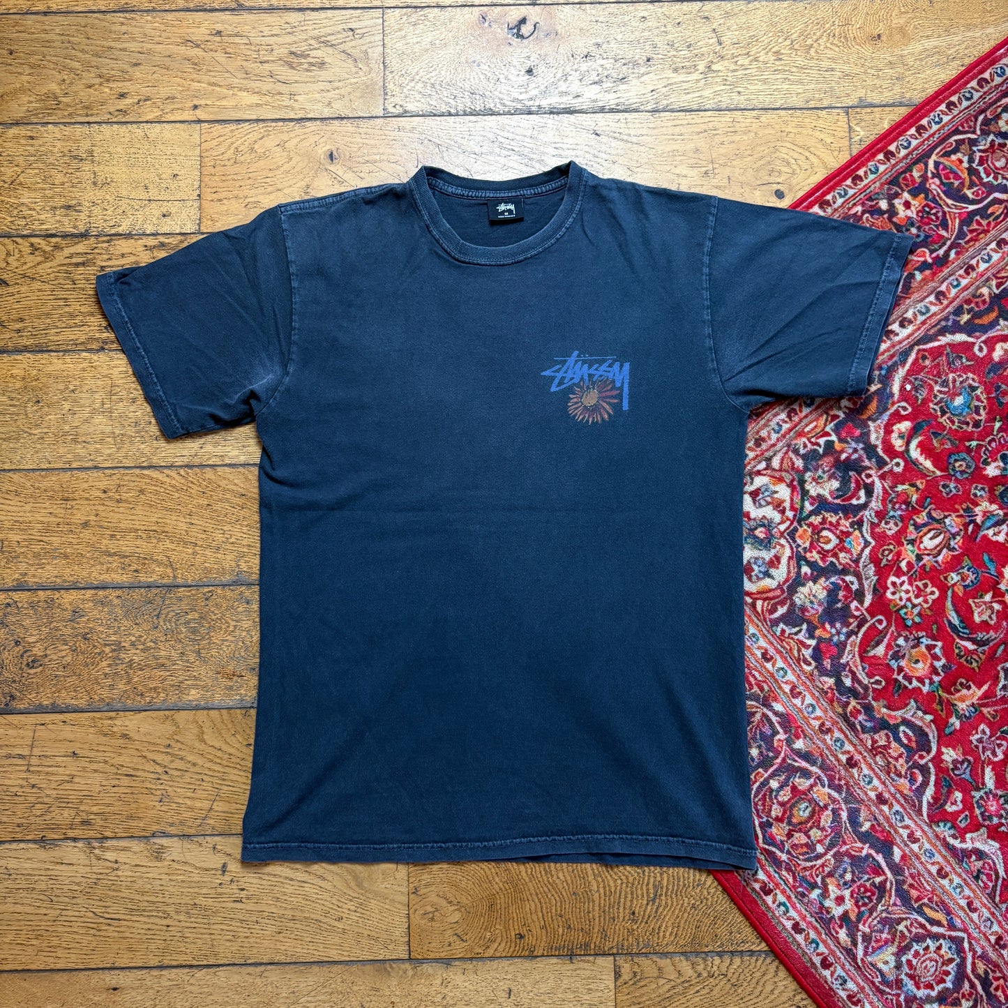Vintage Stussy Grey Faded Black Graphic T-Shirt - S