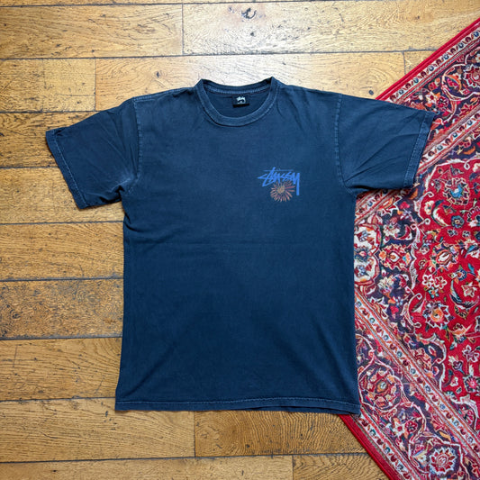 Vintage Stussy Grey Faded Black Graphic T-Shirt - S