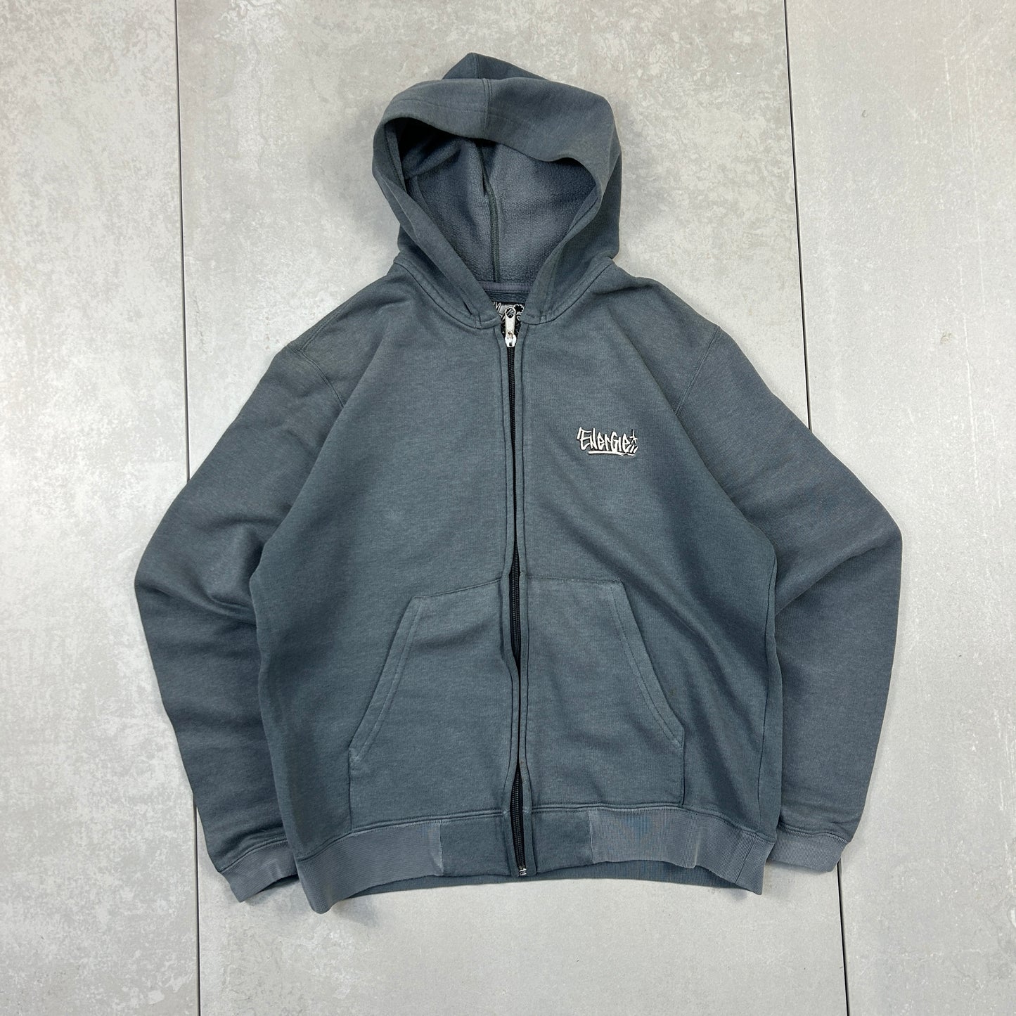 Vintage 00s Energie Skatewear Grey Embroidered Zip Hoodie Sweatshirt - S