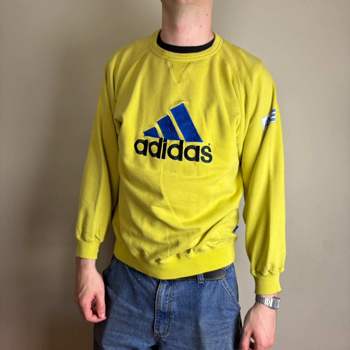 Vintage Adidas Yellow Embroidered 90s Sweatshirt - S