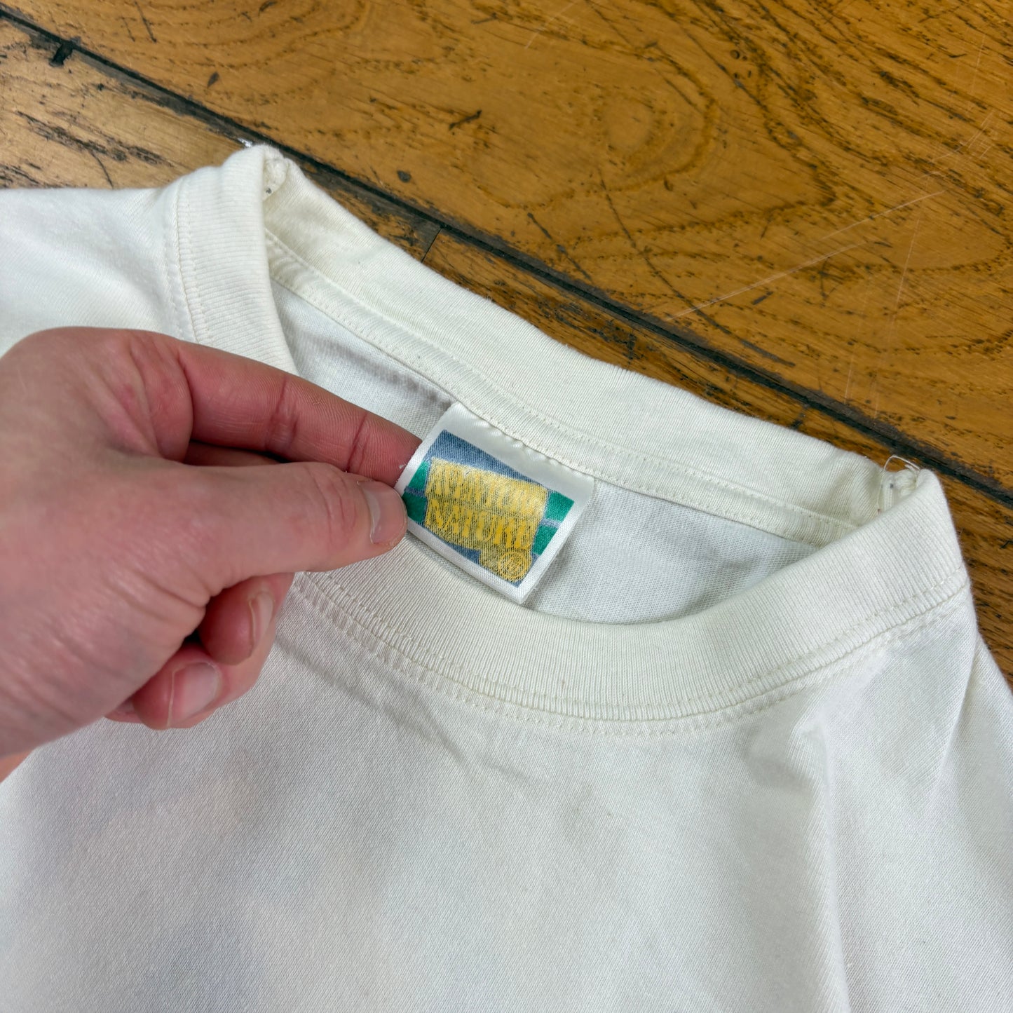 Vintage 90s Cream Surfwear Boxy Graphic T-Shirt - S