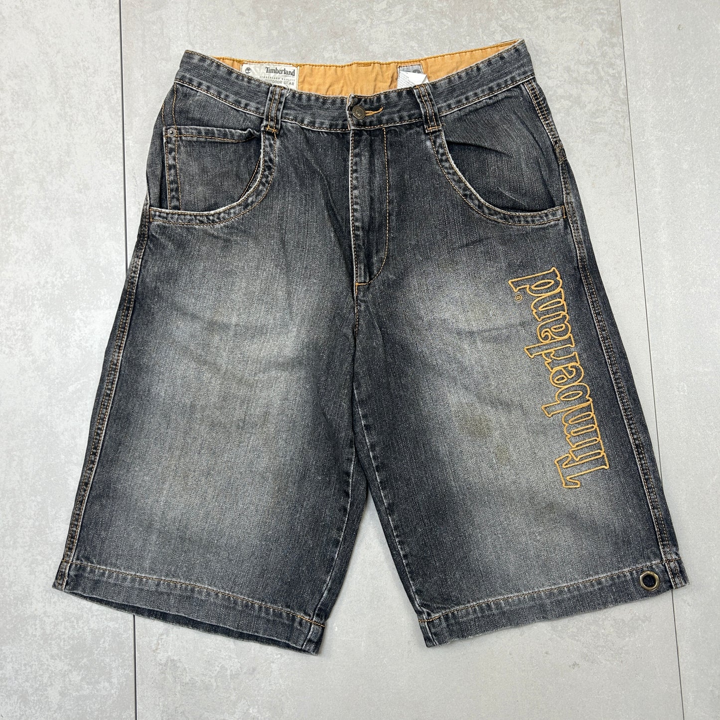 Vintage Timberland Embroidered Hip Hop Black Baggy Shorts Jorts - 33