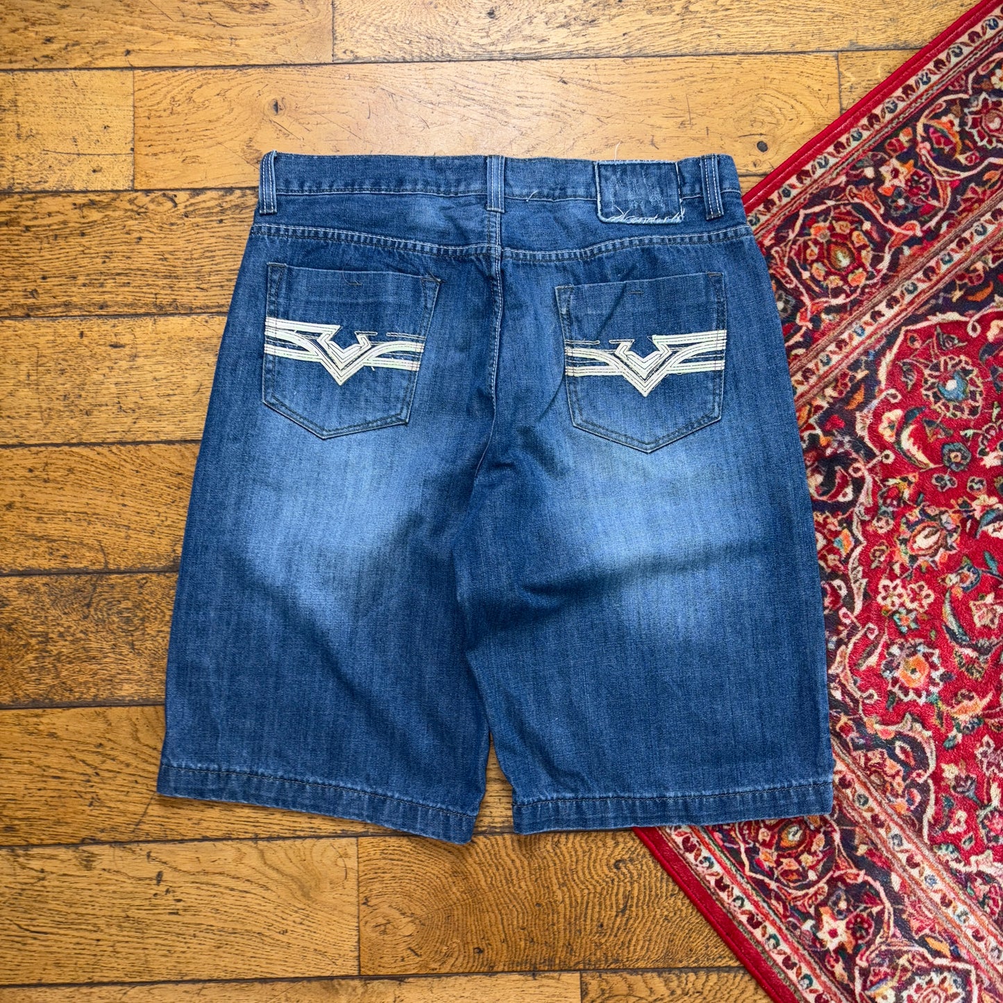 Vintage Helix Embroidered Y2K Hip Hop Blue Baggy Shorts Jorts - 36