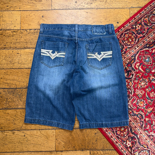 Vintage Helix Embroidered Y2K Hip Hop Blue Baggy Shorts Jorts - 36