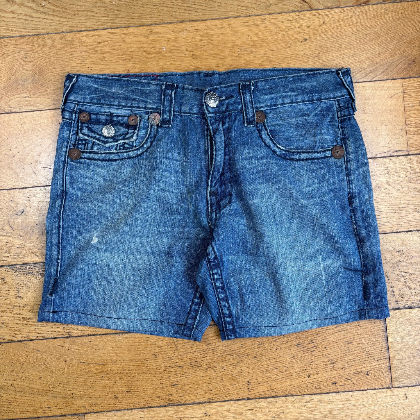 Vintage True Religion Blue Embroidered Y2K Shorts Jorts - 36
