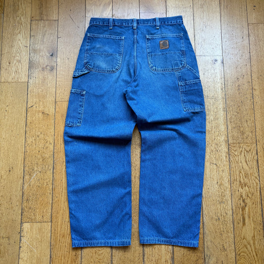 Vintage Carhartt Workwear Carpenter Blue Baggy Trousers - 34