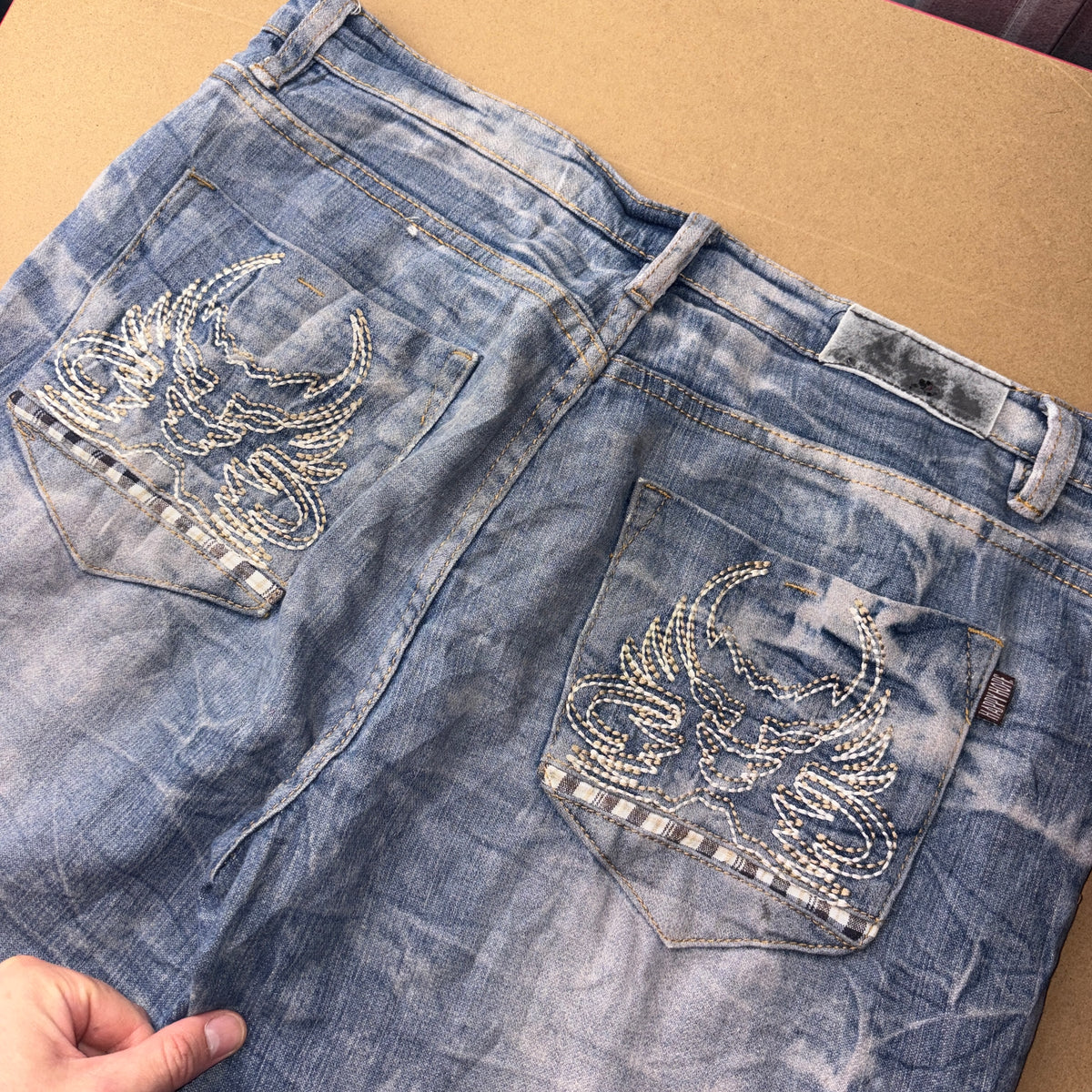 Embroidered Blue Japanese Denim Hip Hop Y2K Baggy Jeans - 34L