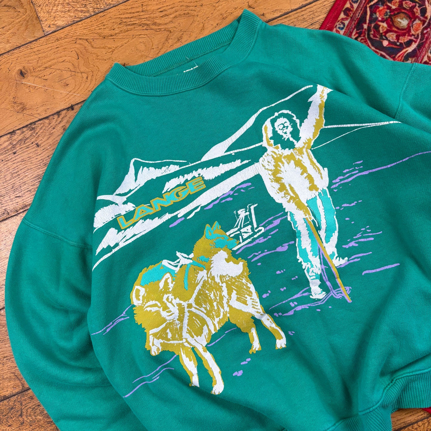 Vintage 90s Lange Skiing Green Graphic Sweatshirt - XL