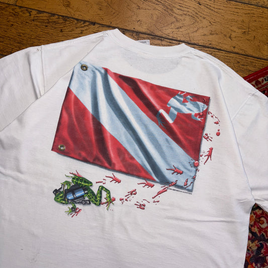 Vintage 2000 Amphibious Outfitters White Frog Graphic T-Shirt - L